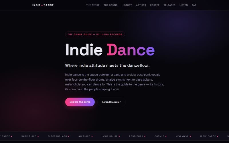 Portada de indie-dance.com, guía del género indie dance